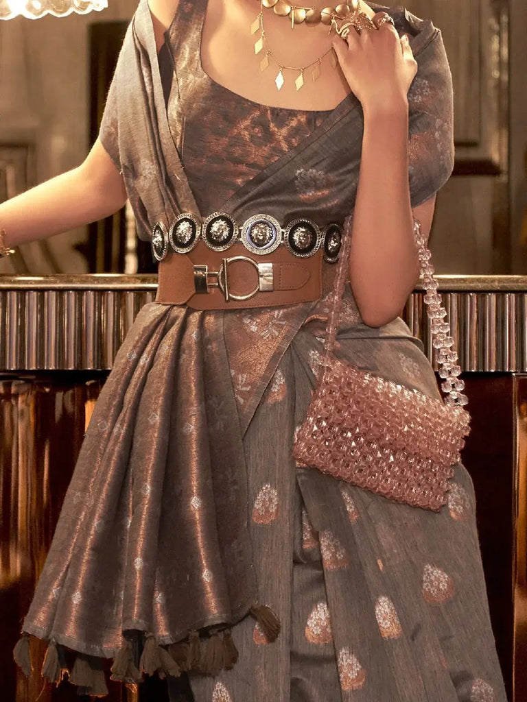 Enchanting Brown Copper Weaving Silk Festival Wear Saree With Blouse