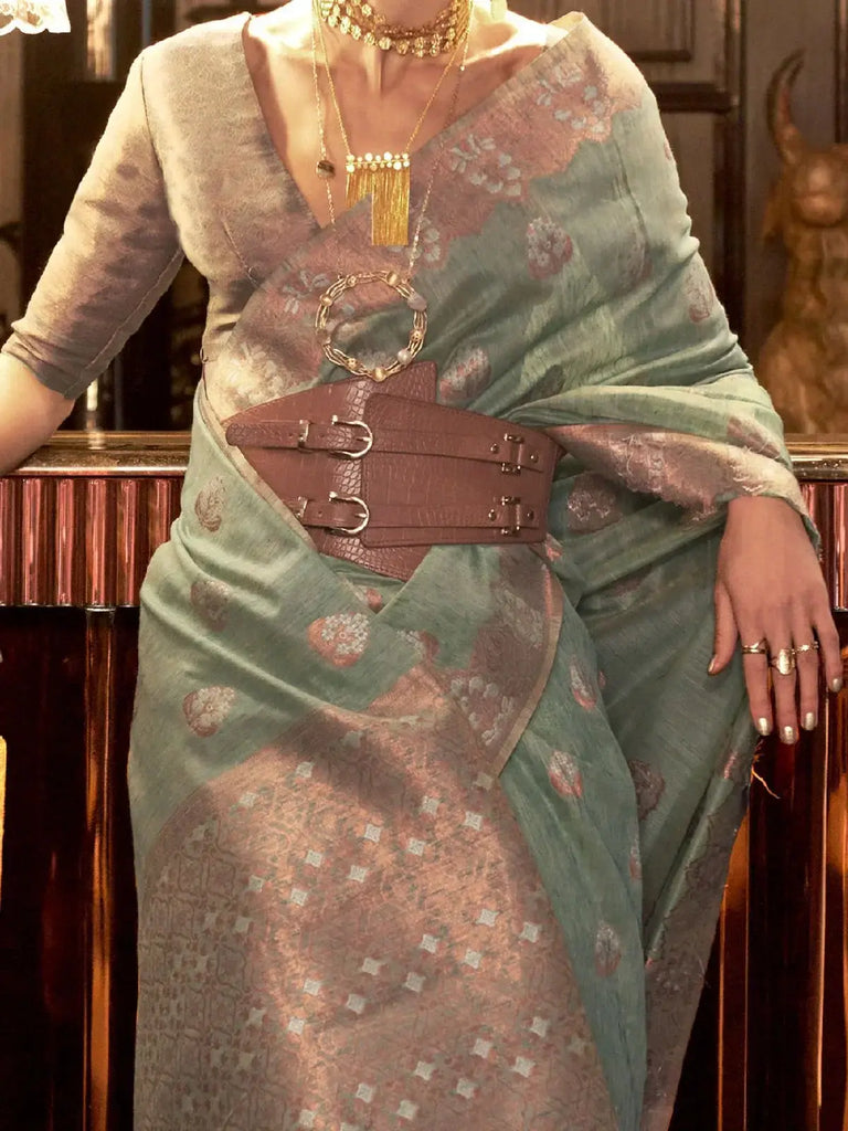 Marvelous Mint Green Copper Weaving Silk Function Wear Saree