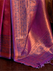 Attractive Purple Copper Weaving Silk Reception Wear Saree With Blouse