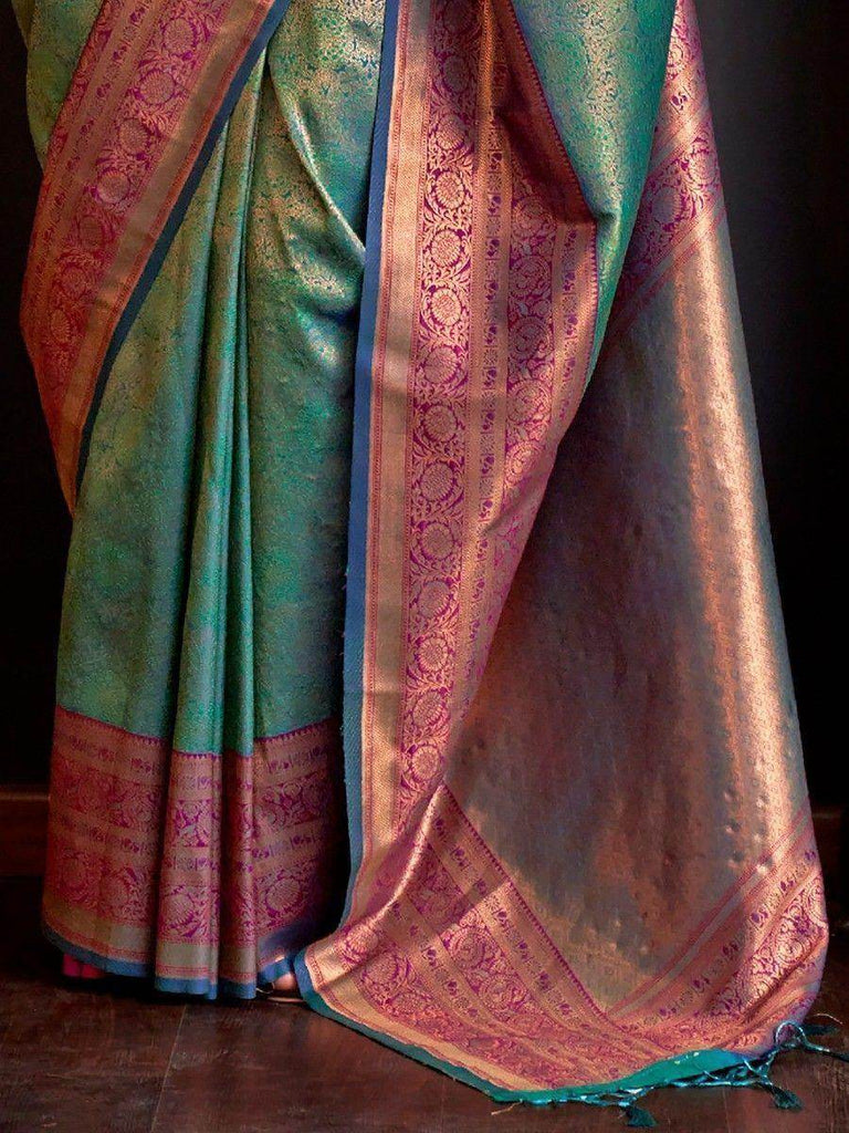 Charming Teal Green Weaving Silk Event Wear Saree With Blouse