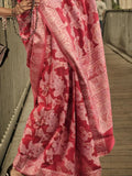 Marvelous Coral Red Weaving Organza Festival Wear Saree With Blouse