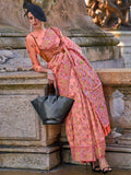 Adorable Peach Floral Weaving Organza Event Wear Saree With Blouse