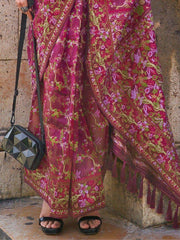 Glamorous Magenta Floral Weaving Organza Function Wear Saree
