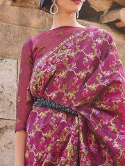 Glamorous Magenta Floral Weaving Organza Function Wear Saree