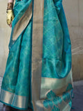 Captivating Sky-Blue Printed Organza Function Wear Saree With Blouse