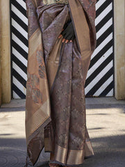 Glamorous Dusty Purple Printed Organza Wedding Saree With Blouse
