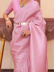 Bewitching Baby Pink Zari Weaving Silk Event Wear Saree With Blouse