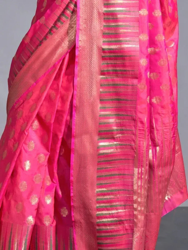 Captivating Pink Zari Weaving Silk Function Wear Saree With Blouse