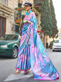 Attractive Multi-Color Floral Printed Satin Event Wear Saree With Blouse