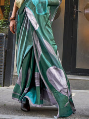 Fantastic Green Digital Printed Satin Event Wear Saree With Blouse