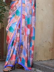 Magnificent Multi-Color Digital Printed Satin Saree With Blouse