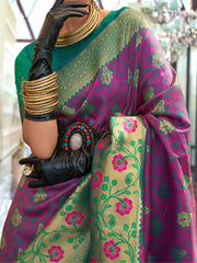 Pleasant Pink & Green Zari Weaving Silk Wedding Saree With Blouse