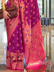 Amazing Dark Purple Zari Weaving Silk Function Wear Saree With Blouse