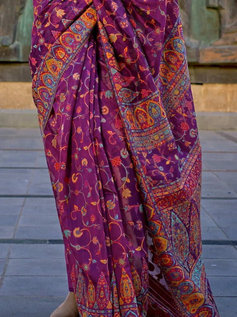 Gorgeous Purple Weaving Organza Festival Wear Saree With Blouse