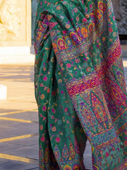 Glamorous Green Weaving Organza Festival Wear Saree With Blouse