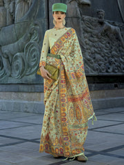 Captivating Pista Green Weaving Organza Saree With Blouse