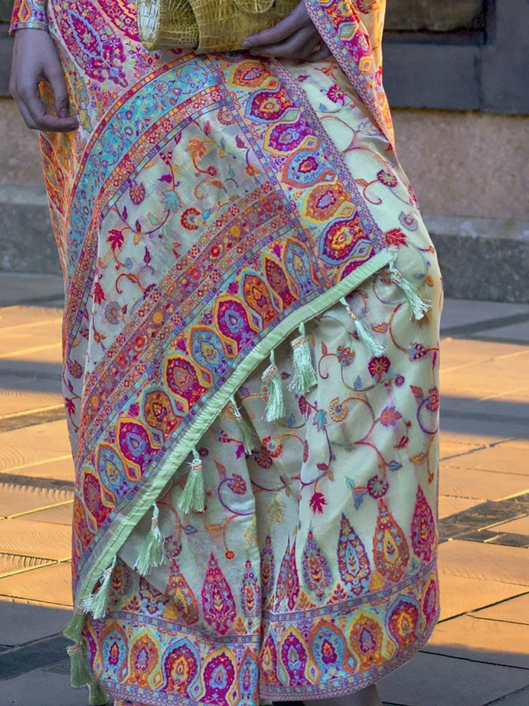 Fascinating Mint Green Weaving Organza Saree With Blouse