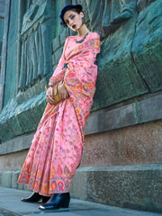 Bewitching Baby Pink Weaving Organza Event Wear Saree With Blouse