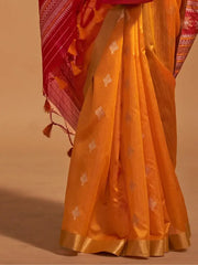 Spectacular Orange Zari Weaving Silk Festival Wear Saree With Blouse
