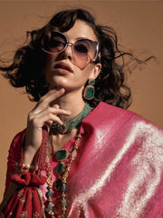 Fantastic Pink Zari Woven Silk Festival Wear Saree With Blouse