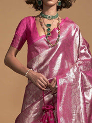 Fantastic Pink Zari Woven Silk Festival Wear Saree With Blouse