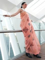 Glamorous Peach Digital Printed Tissue Silk Saree With Blouse
