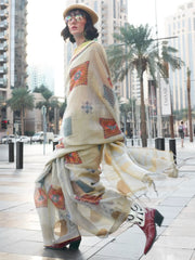 Bewitching Off-White Digital Printed Tissue Silk Traditional Saree