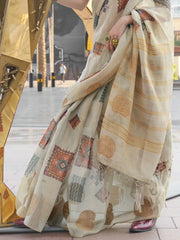 Bewitching Off-White Digital Printed Tissue Silk Traditional Saree