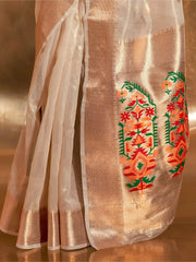 Attractive Off-White Zari Weaving Silk Function Wear Saree With Blouse
