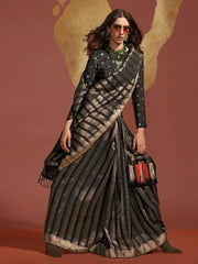 Lovely Black Zari Weaving Viscose Reception Wear Saree With Blouse