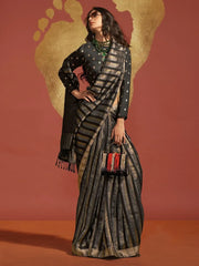 Lovely Black Zari Weaving Viscose Reception Wear Saree With Blouse