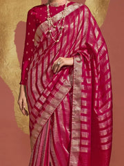 Stunning Rani Pink Zari Weaving Viscose Function Wear Saree With Blouse