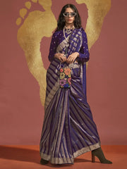 Astonishing Purple Zari Weaving Viscose Traditional Saree With Blouse