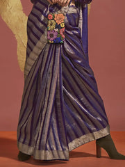 Astonishing Purple Zari Weaving Viscose Traditional Saree With Blouse