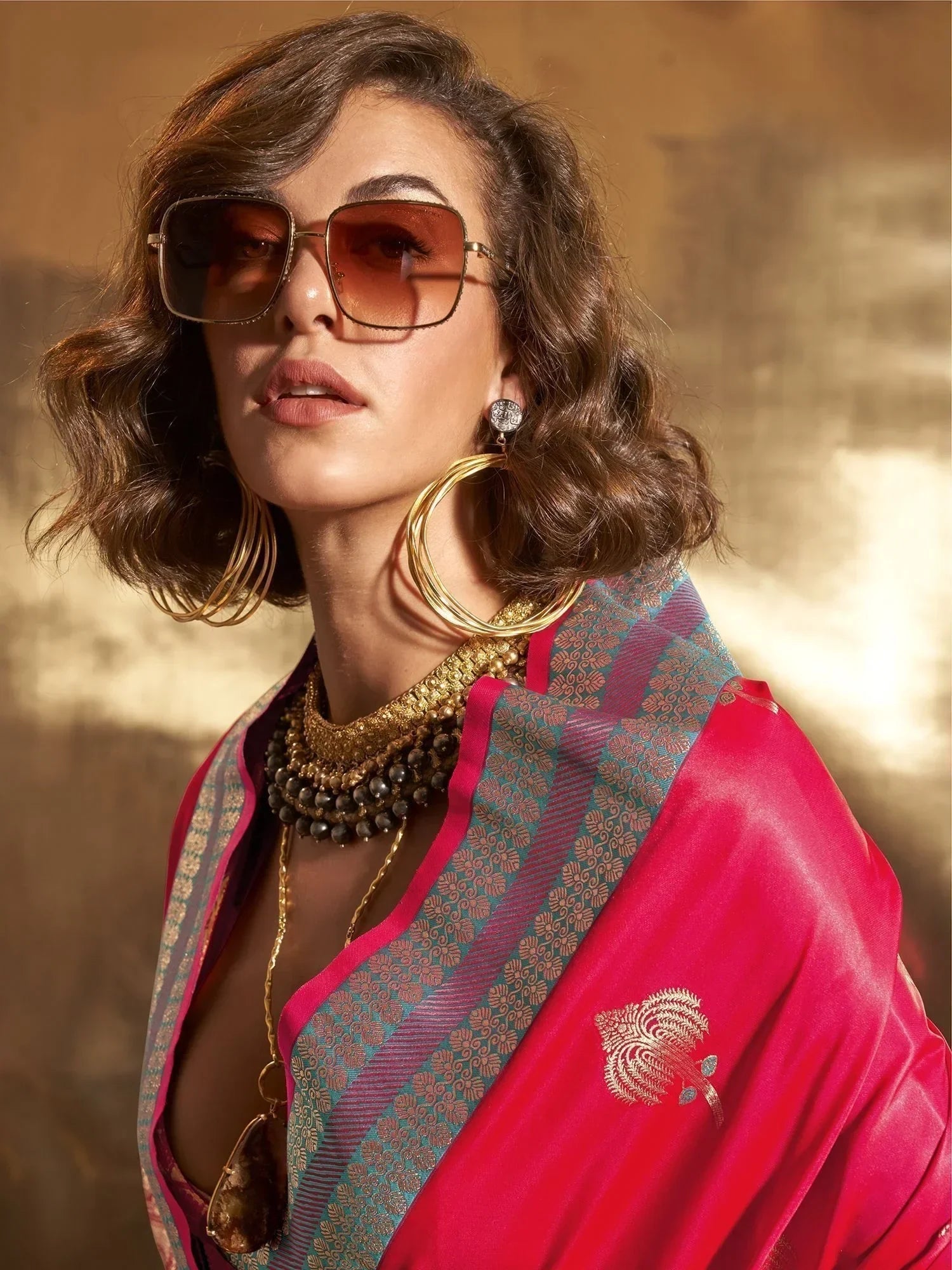 Excellent Pink Zari Weaving Satin Festival Wear Saree With Blouse