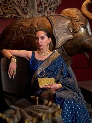 Captivating Blue Zari Weaving Satin Wedding Saree With Blouse