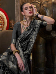 Fascinating Black Zari Weaving Satin Saree With Blouse