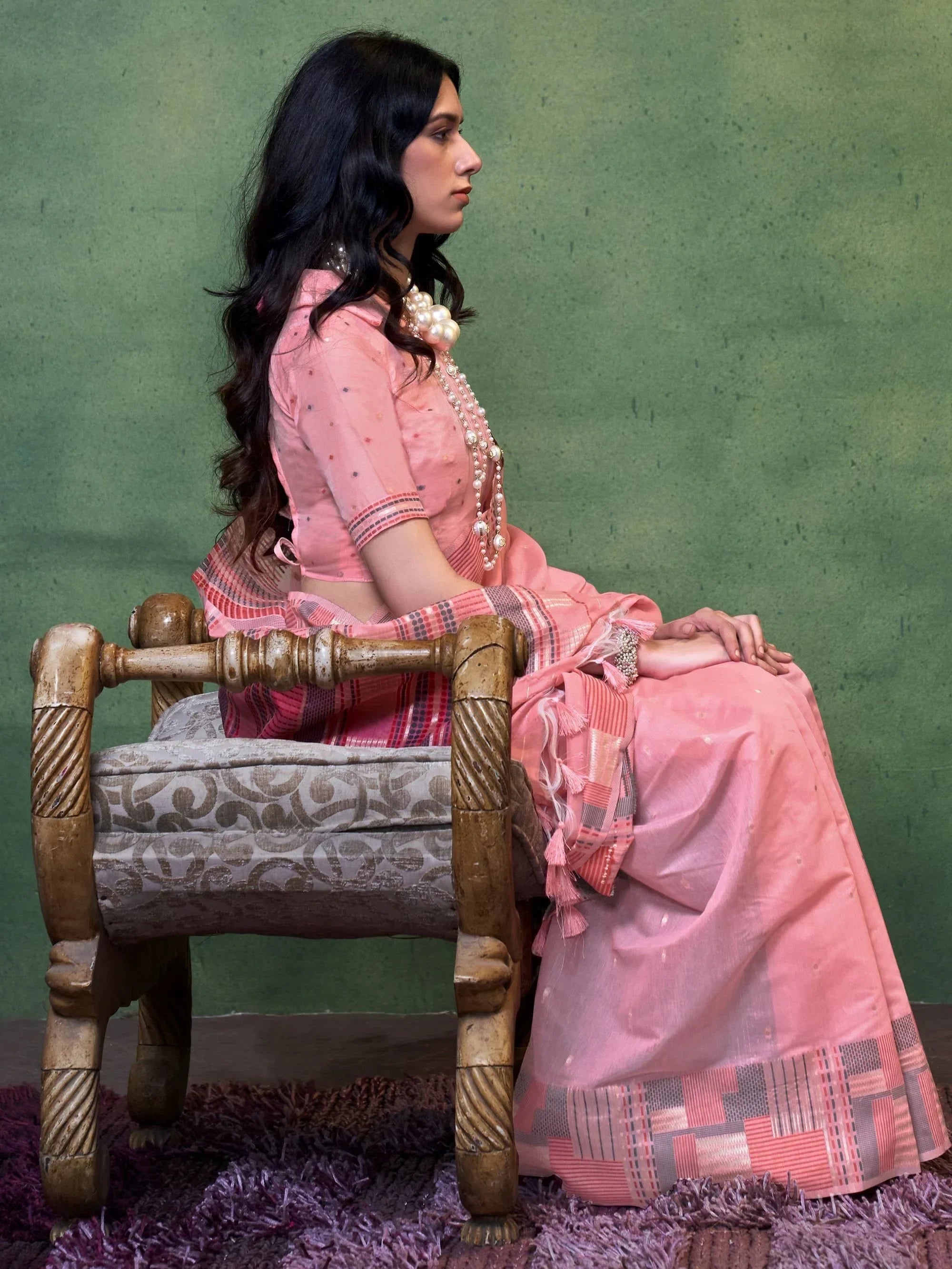 Outstanding Baby Pink Weaving Cotton Function Wear Saree With Blouse