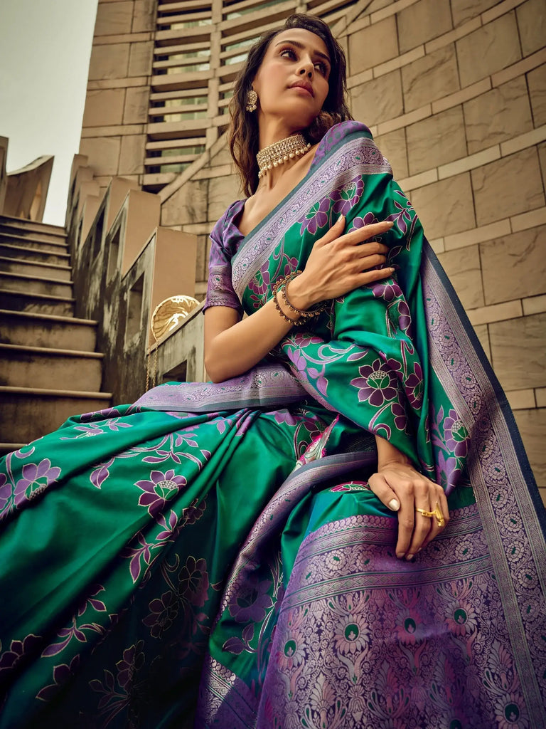 Fabulous Green Zari Weaving Silk Festival Wear Saree With Blouse