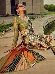 Gorgeous Multi-Color Digital Printed Satin Party Wear Saree With Blouse