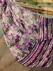Incredible Grey & Purple Digital Printed Satin Saree With Blouse
