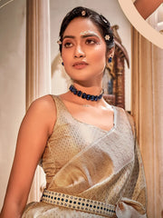 Bewitching Beige Zari Weaving Silk Traditional Saree With Blouse
