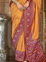 Enchanting Yellow Patola Printed Silk Traditional Saree With Blouse