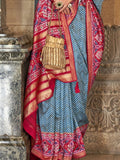 Glamorous Blue Patola Printed Silk Function Wear Saree With Blouse