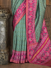 Magnetic Teal Green Patola Printed Silk Event Wear Saree With Blouse