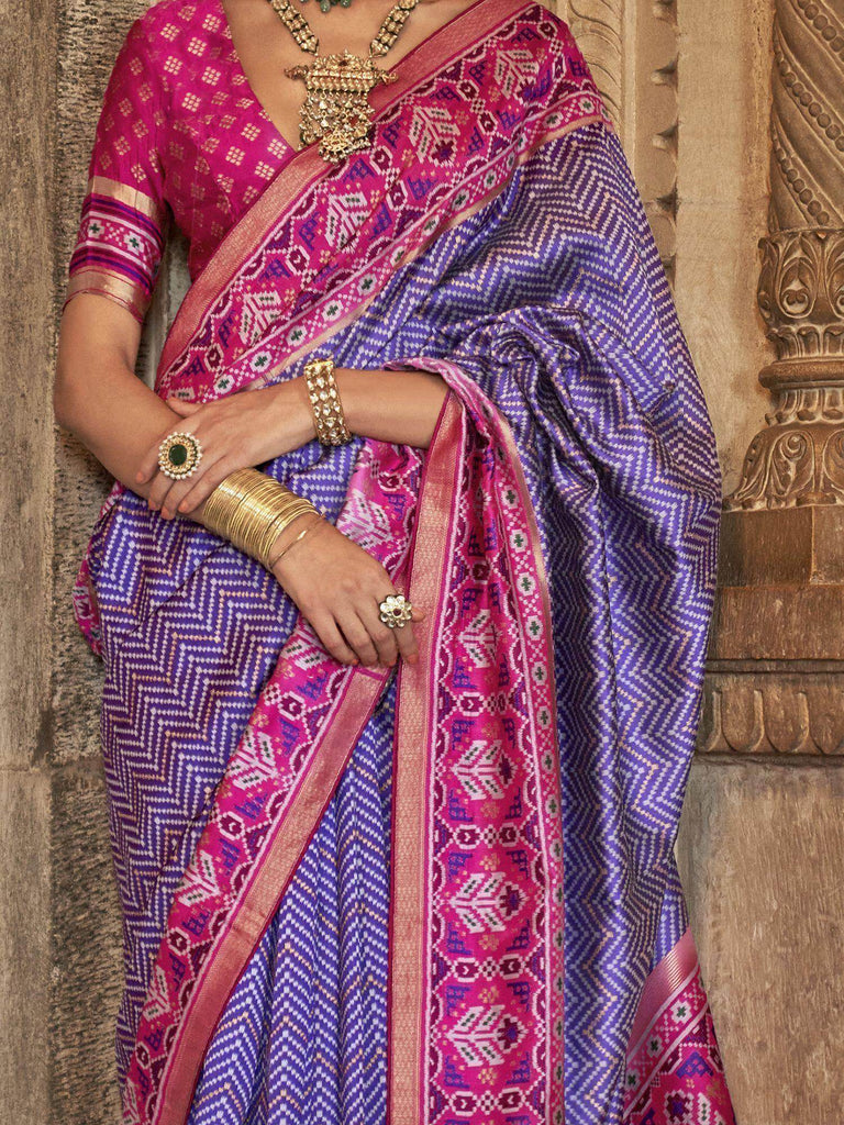 Precious Purple Patola Printed Silk Festival Wear Saree With Blouse