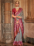 Sweet Grey Patola Printed Silk Traditional Saree With Blouse