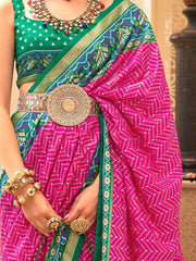 Stunning Pink Digital Printed Silk Festival Wear Saree With Blouse