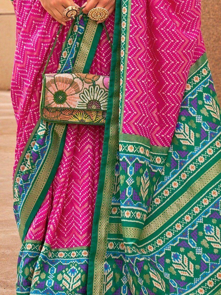 Stunning Pink Digital Printed Silk Festival Wear Saree With Blouse