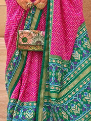 Stunning Pink Digital Printed Silk Festival Wear Saree With Blouse